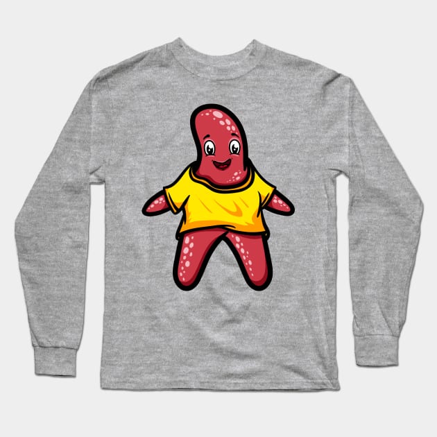 Cute Anthropomorphic Human-like Cartoon Character Starfish in Clothes Long Sleeve T-Shirt by Sticker Steve